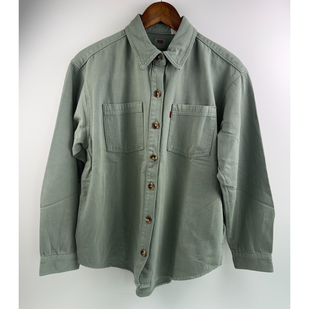 Levi's Women 100% Cotton Relaxed Fit Long Sleeves Iris Overshirt Green S NWT